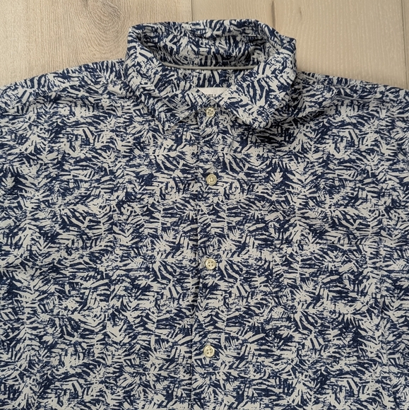 Peter Millar Shirt Mens M Seaside Palm Print Short Sleeve Hawaiian Blue White - Picture 2 of 9